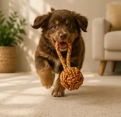 Jouet corde avec poignée et balle pour chiens Au meilleur ami